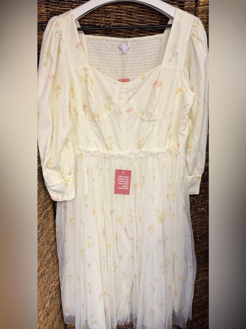 Ivy City- Ivory/Yellow Floral Long Sleeve Maxi Dress- Size:1X, NWT